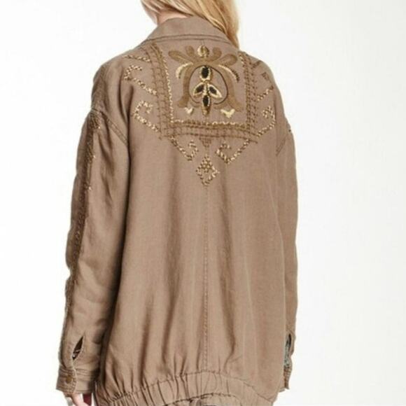 Free People Vintage Small Gold Embroidered Twill Parka Coat Jacket - Picture 10 of 10